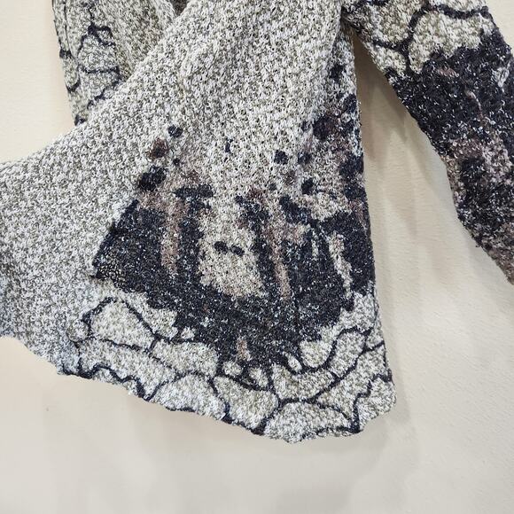 Yest Printed Cardigan Sweater Long Sleeve Open Front Metallic Gray Multi Size XL - Picture 6 of 10